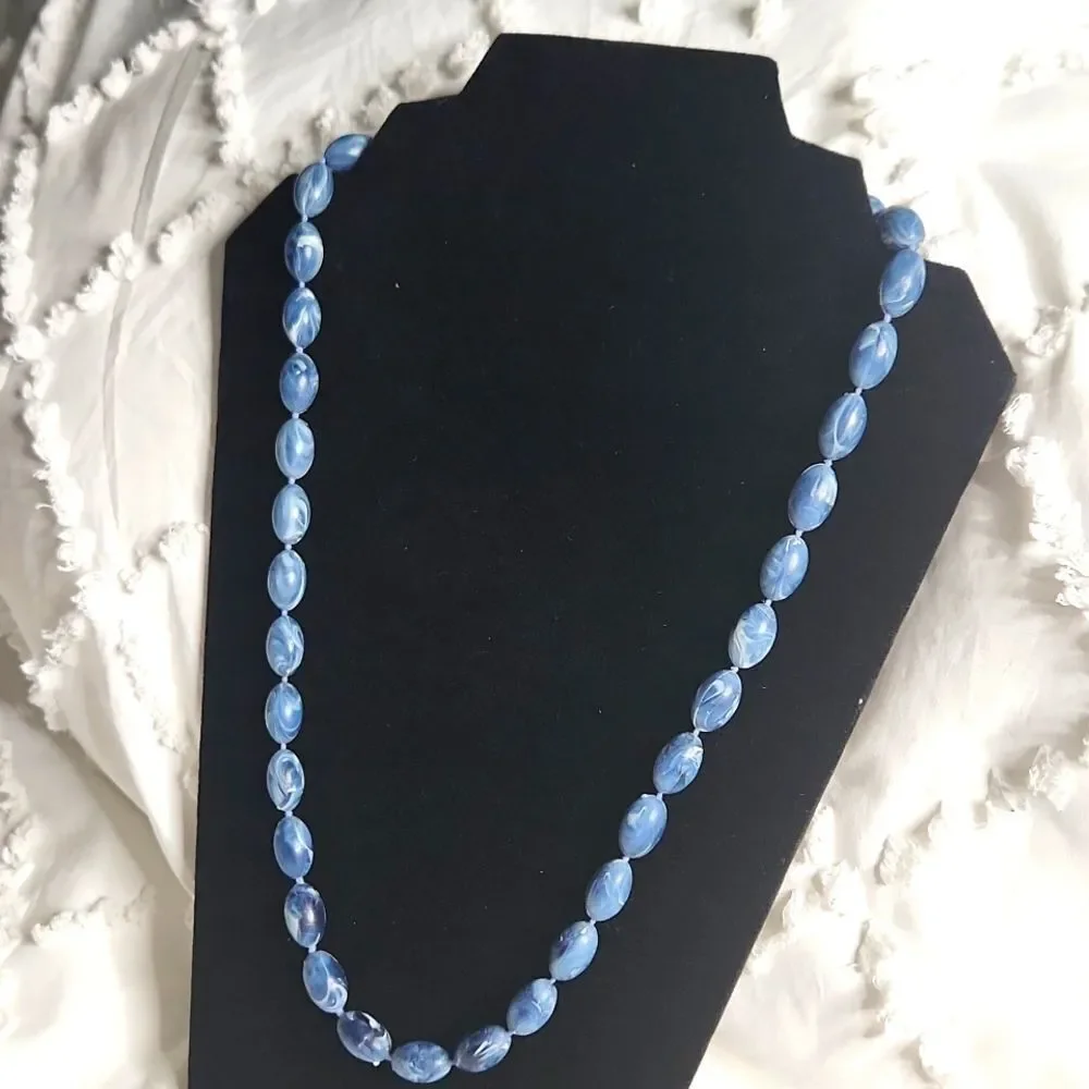 Vintage Blue Swirl Beaded Necklace